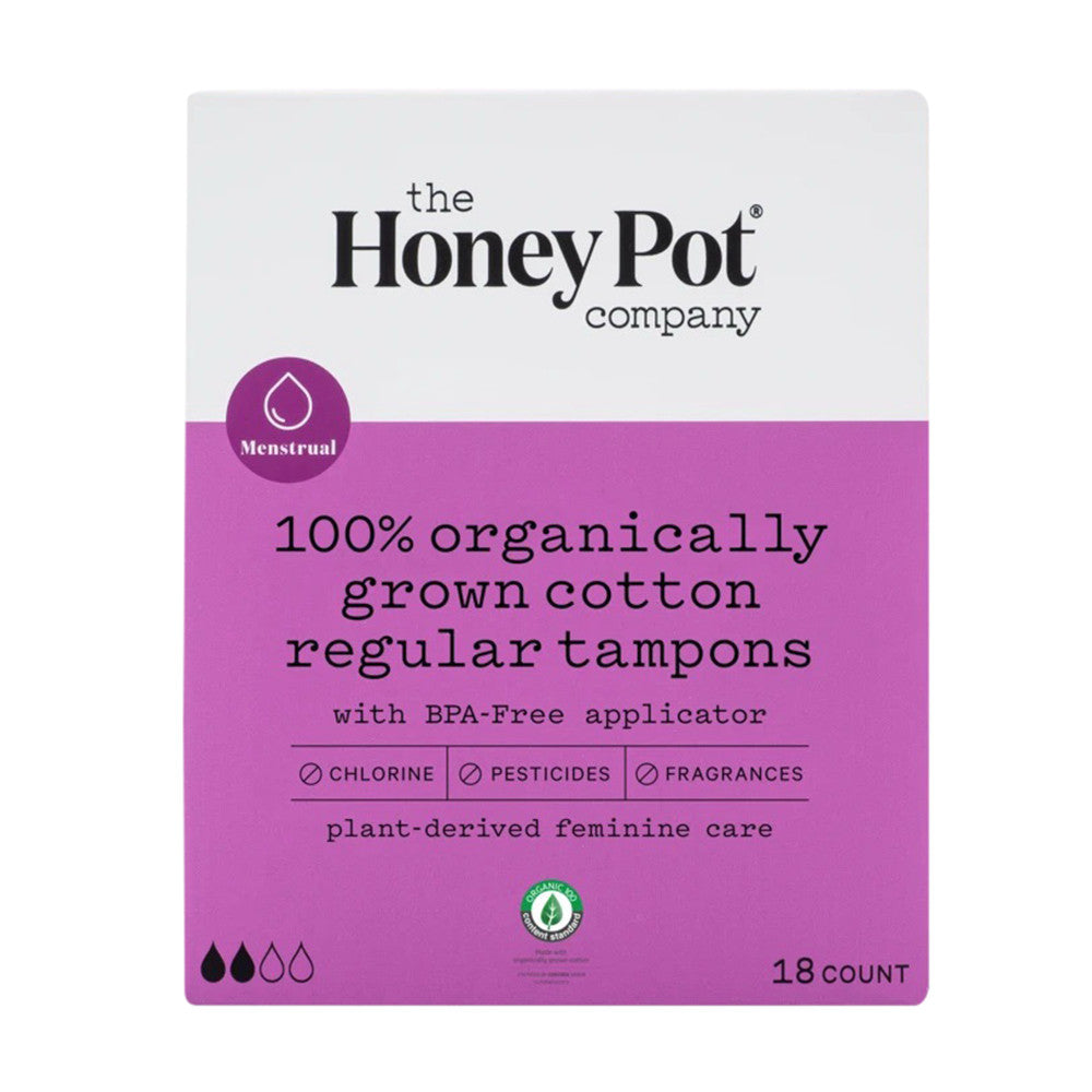 The Honey Pot Company Organically Grown Cotton, Regular Tampons, 18 Ea